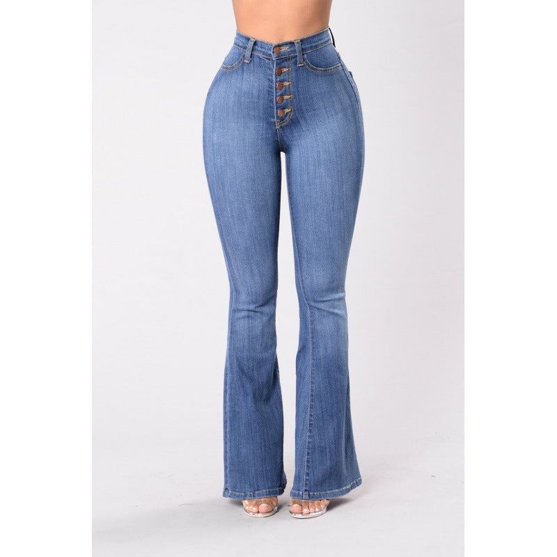 Damen Flared Jeans mit hohem Bund und knöpfen Drune