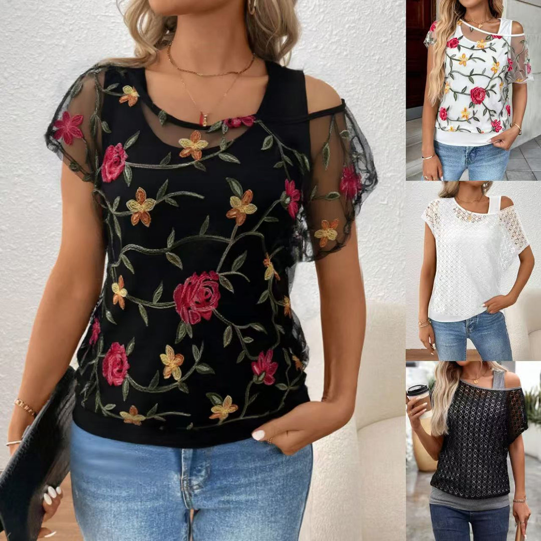 Damen Blouse mit floralen Applikationen Drune
