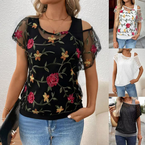 Damen Blouse mit floralen Applikationen Drune