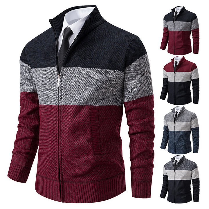 Herren modische Strickjacke mit strukturiertem Farbblockdesign Drune