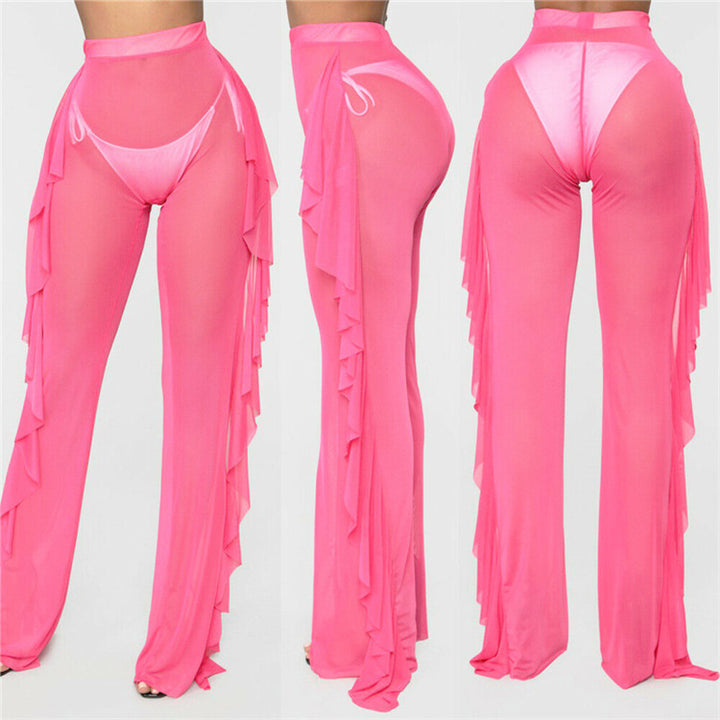 Damen transparente Strandhose mit asymmetrischem Rüschenbesatz Drune