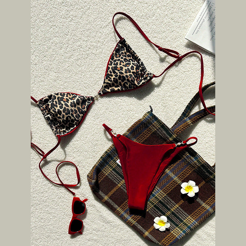 Damen Triangel-Bikini-Set mit animalischem Muster und verstellbaren Trägern Drune