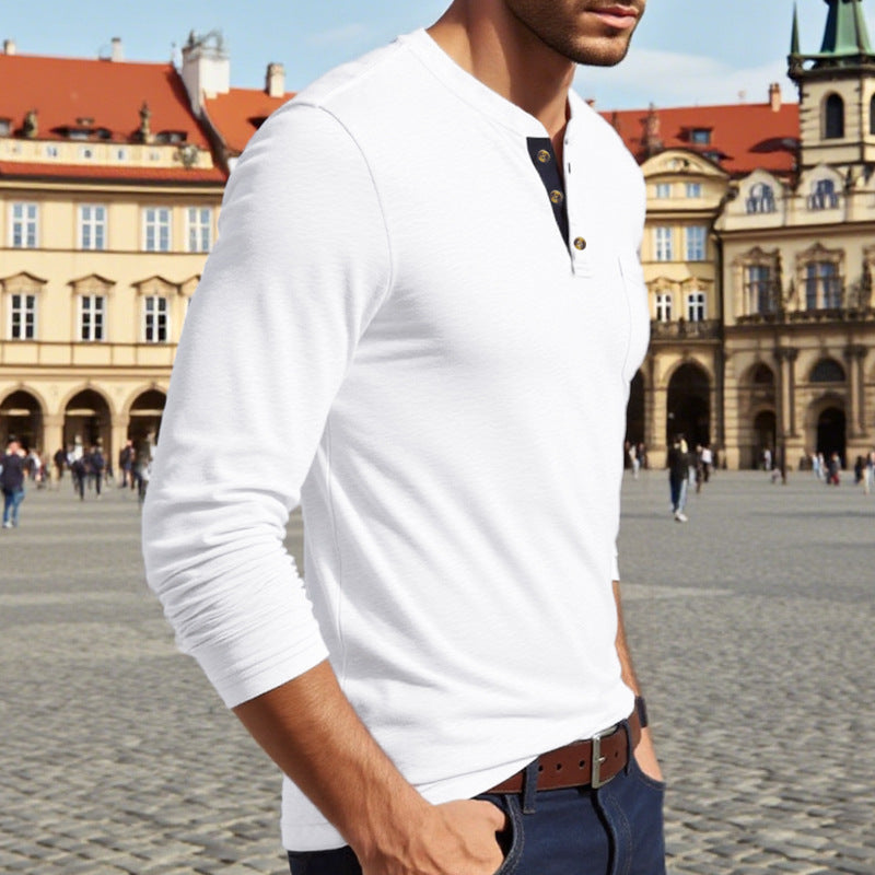 Herren Langarm-Henley-Shirt mit Knopfleiste und eleganten Akzenten Drune