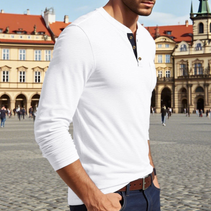 Herren Langarm-Henley-Shirt mit Knopfleiste und eleganten Akzenten Drune
