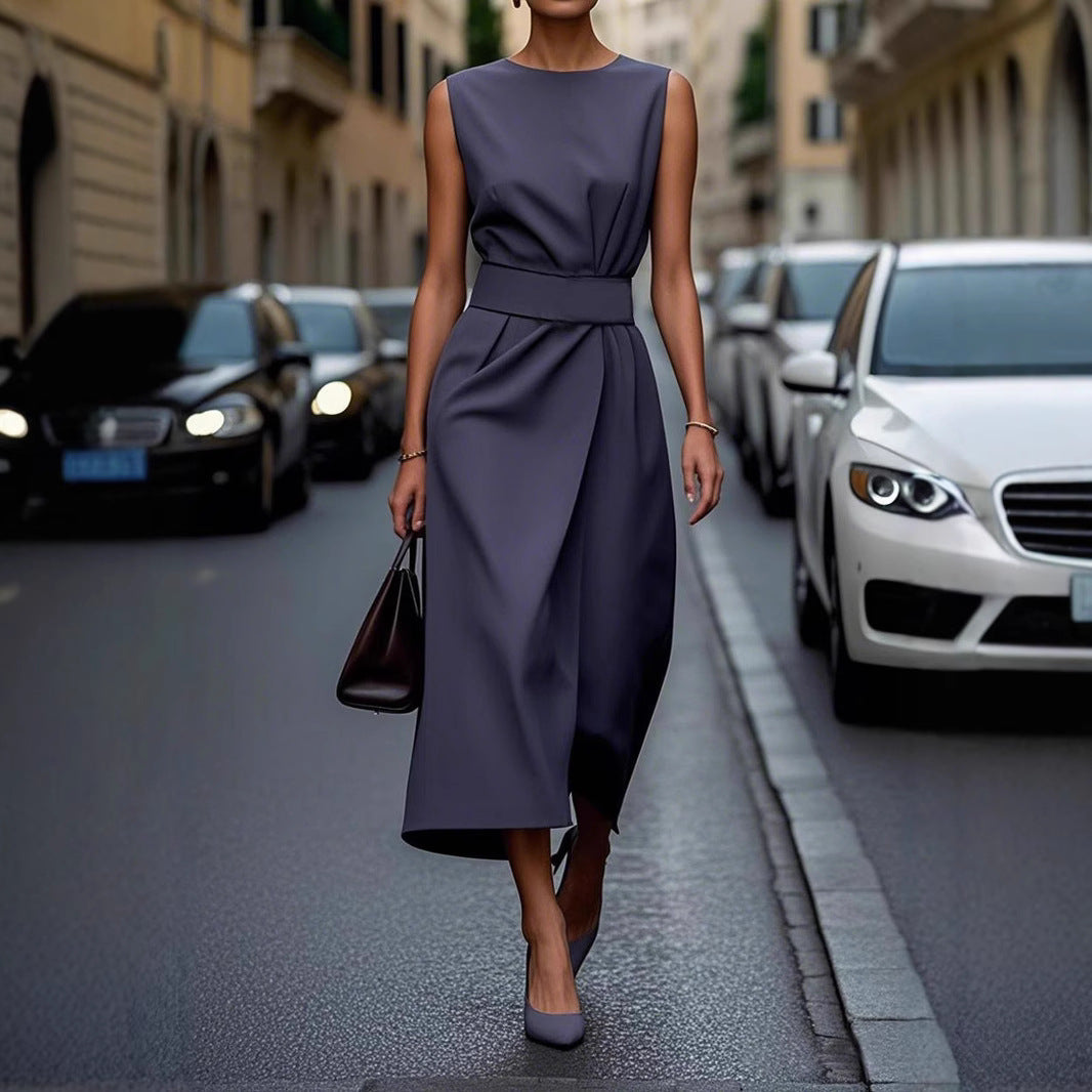Damen gehobenes Maxi-Kleid mit elegantem Taillengürtel und fließendem Schnitt Drune
