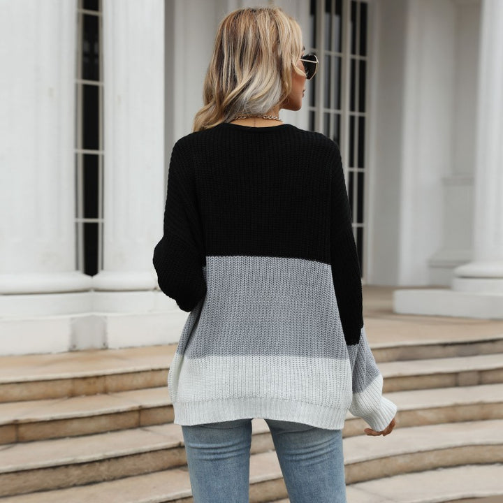 Damen lockerer Strickpullover mit trendigem Farbblock-Design Drune
