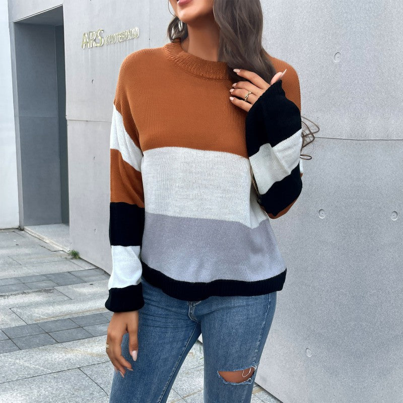 Damen modischer Strickpullover mit kreativen Farbblock-Design Drune