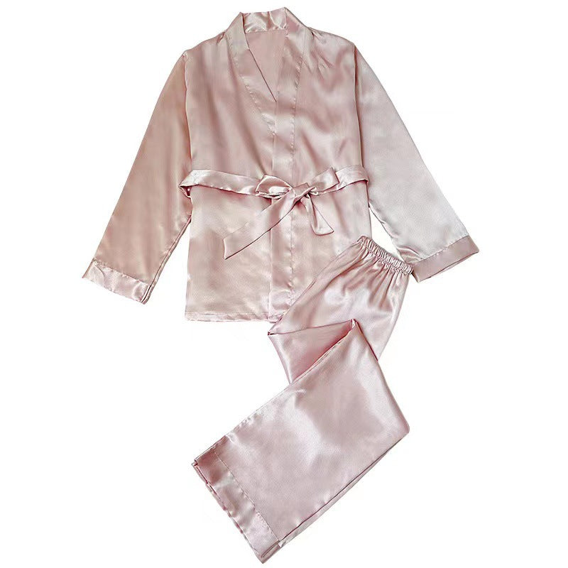 Damen satinierter Kimono-Style Morgenmantel und Hose Set Drune