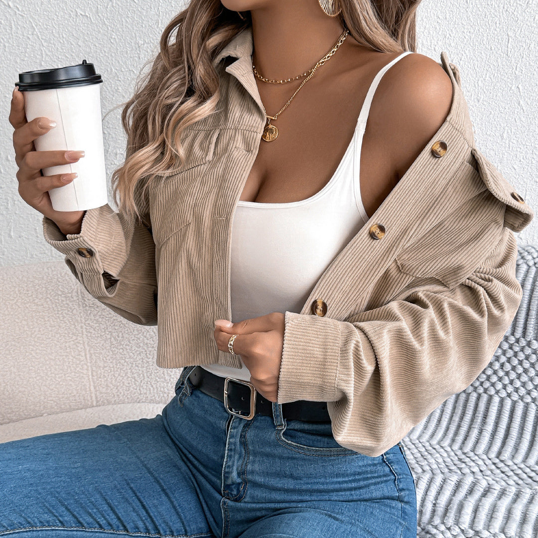 Damen Modische cropped Jacke mit Knopfdetails Drune