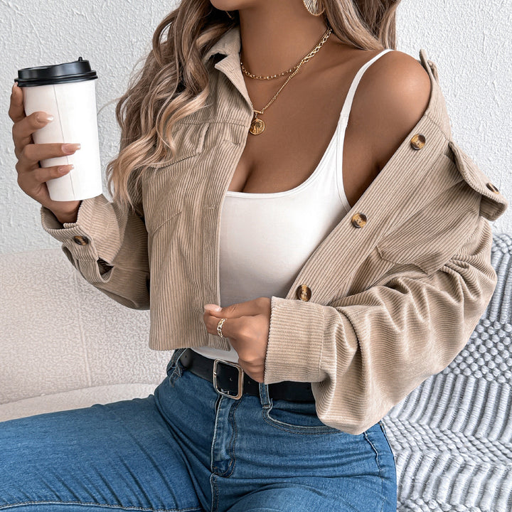 Damen Modische cropped Jacke mit Knopfdetails Drune
