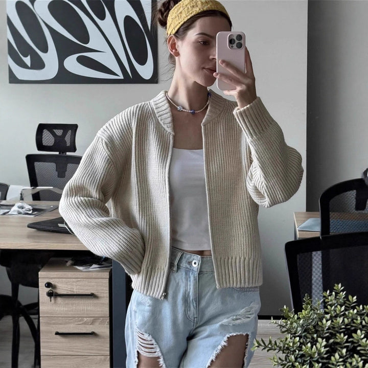 Damen lässiger Strickpullover mit Reißverschluss Drune