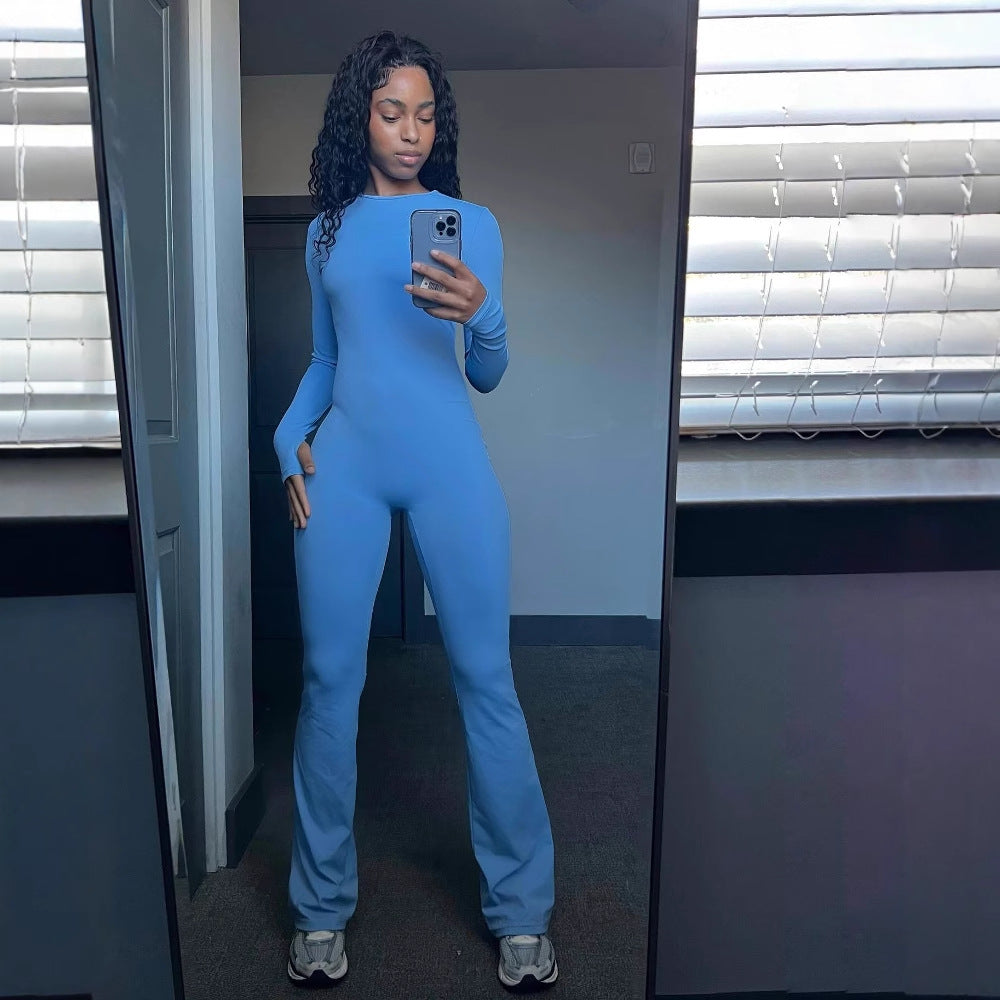 Damen sportlicher Bodysuit mit langem Arm und ausgestelltem Bein Drune