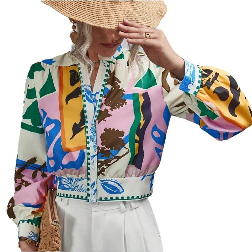 Damen Modische Kurzjacke mit detailiertem Floral-Print Drune