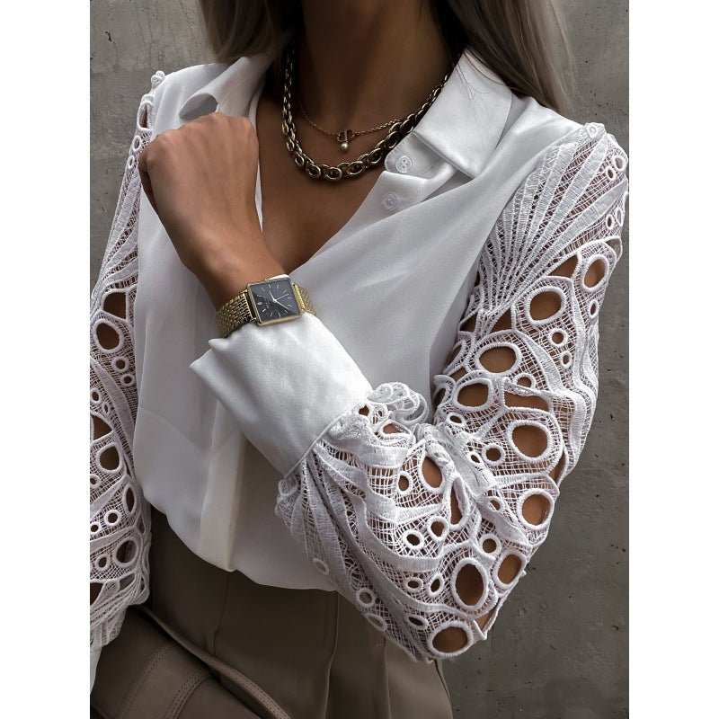 Damen Elegante Bluse mit romantischen Spitzenärmeln Drune