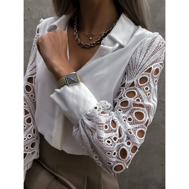 Damen Elegante Bluse mit romantischen Spitzenärmeln Drune