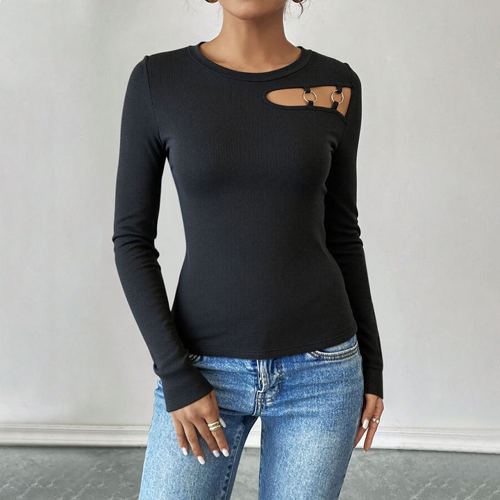 Damen Langarmshirt mit asymmetrischem Cut-Out-Design und modischen Ringdetails Drune