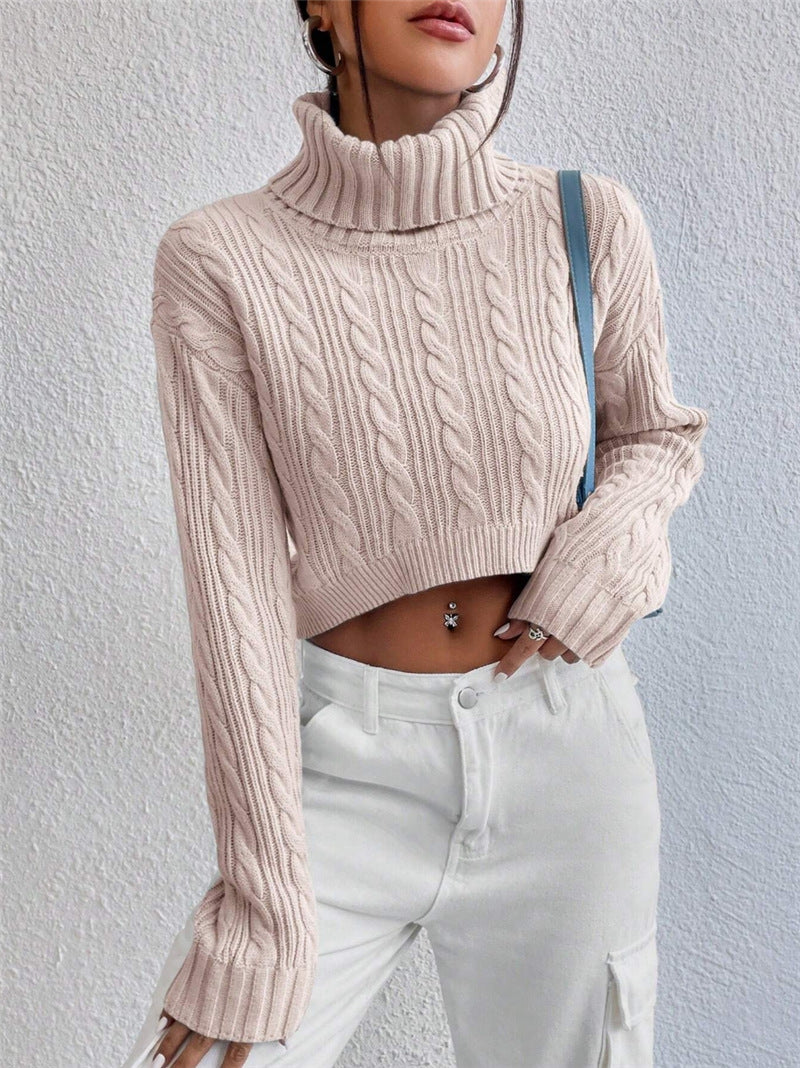 Damen Grobstrick Pullover mit hohem Kragen Drune