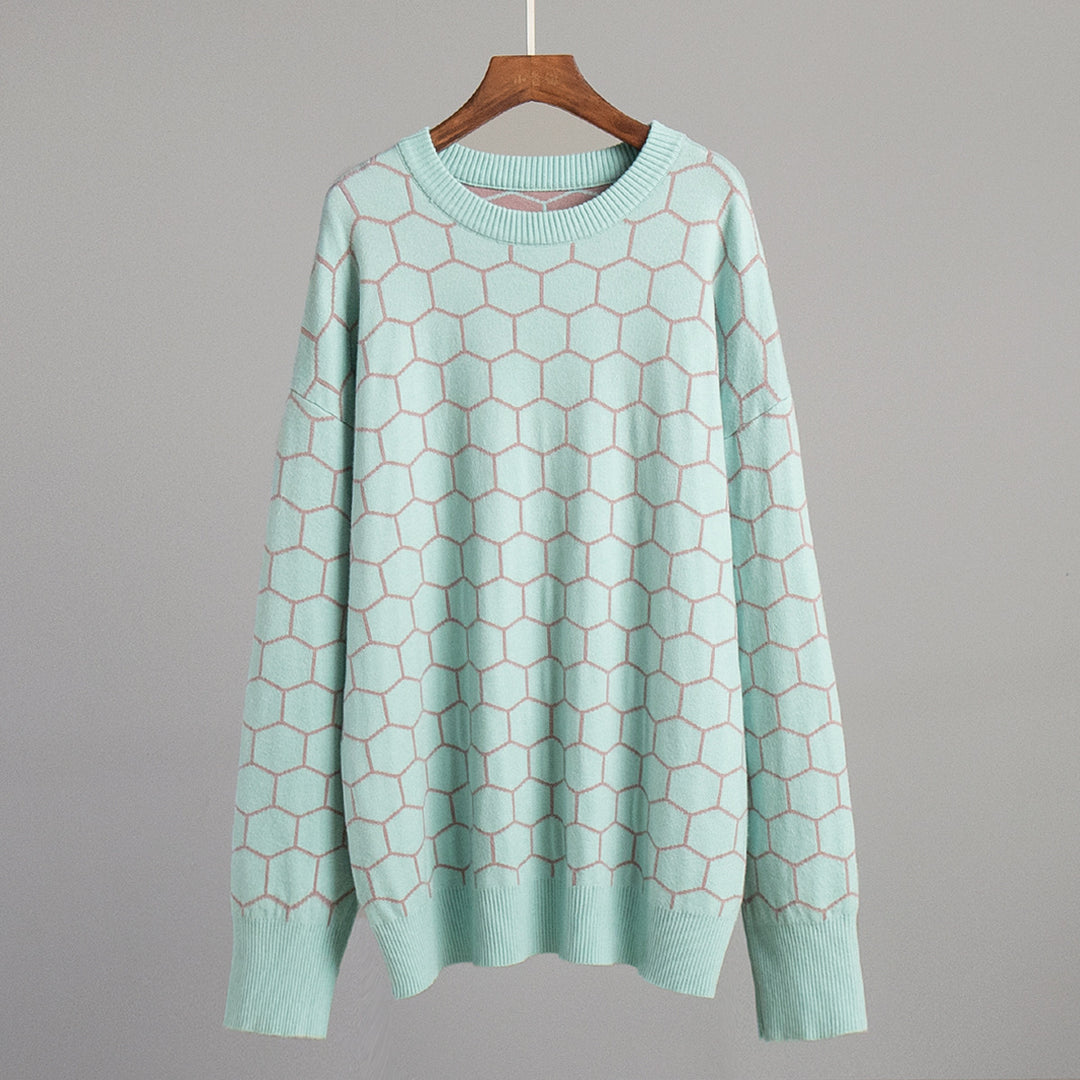 Damen Kreativer Strickpullover mit Wabenmuster Drune