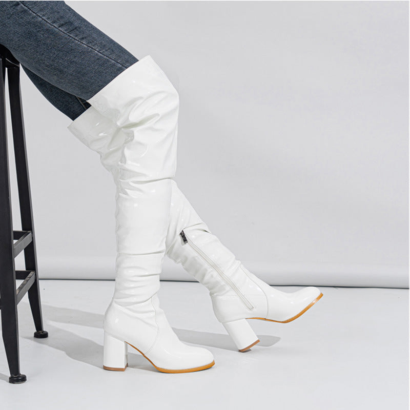 Damen Overknee-Stiefel mit modernem Falten-Design und glänzendem Finish Drune