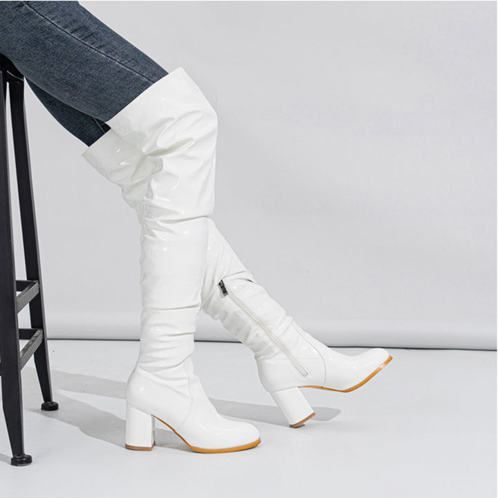 Damen Overknee-Stiefel mit modernem Falten-Design und glänzendem Finish Drune