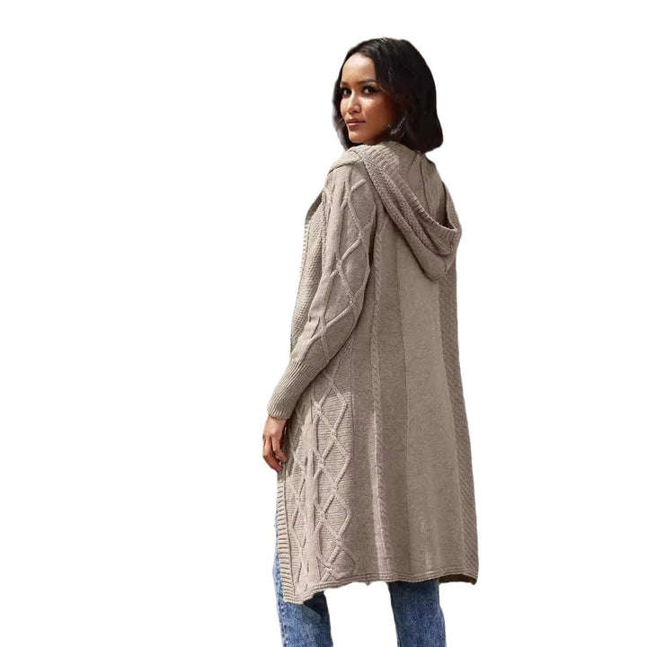 Damen Strickjacke mit Kapuze und Zopfmuster Drune