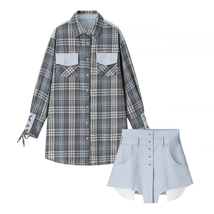 Damen Karo-Hemd mit kurzen Shorts Drune