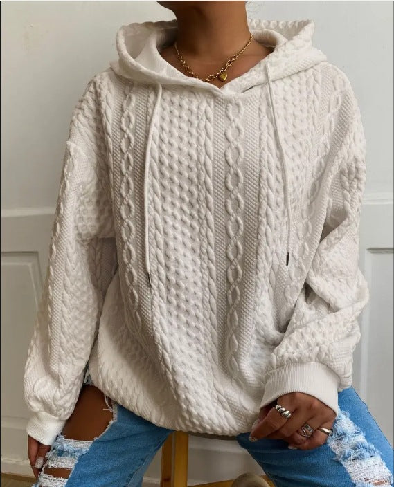 Damen Oversized Strickpullover mit kreativem Kabeleffekt und Kapuze Drune