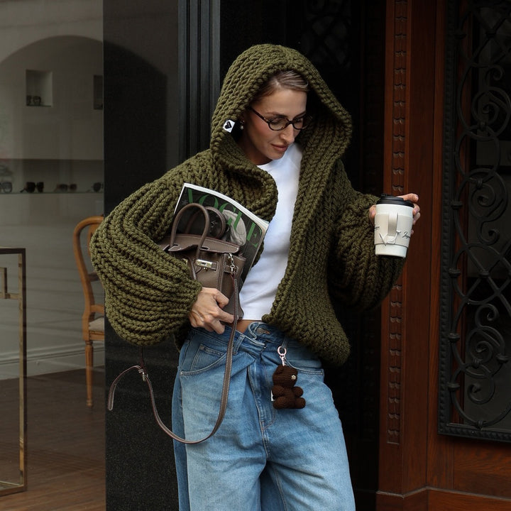 Damen Strickjacke mit oversize Schnitt und Kapuze Drune