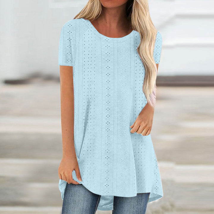 Damen Atmungsaktive Lochmuster Tunika Top Drune
