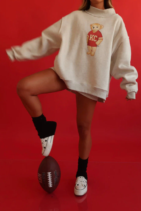 Damen oversized Sweatshirt mit niedlichem Bärenmotiv Drune