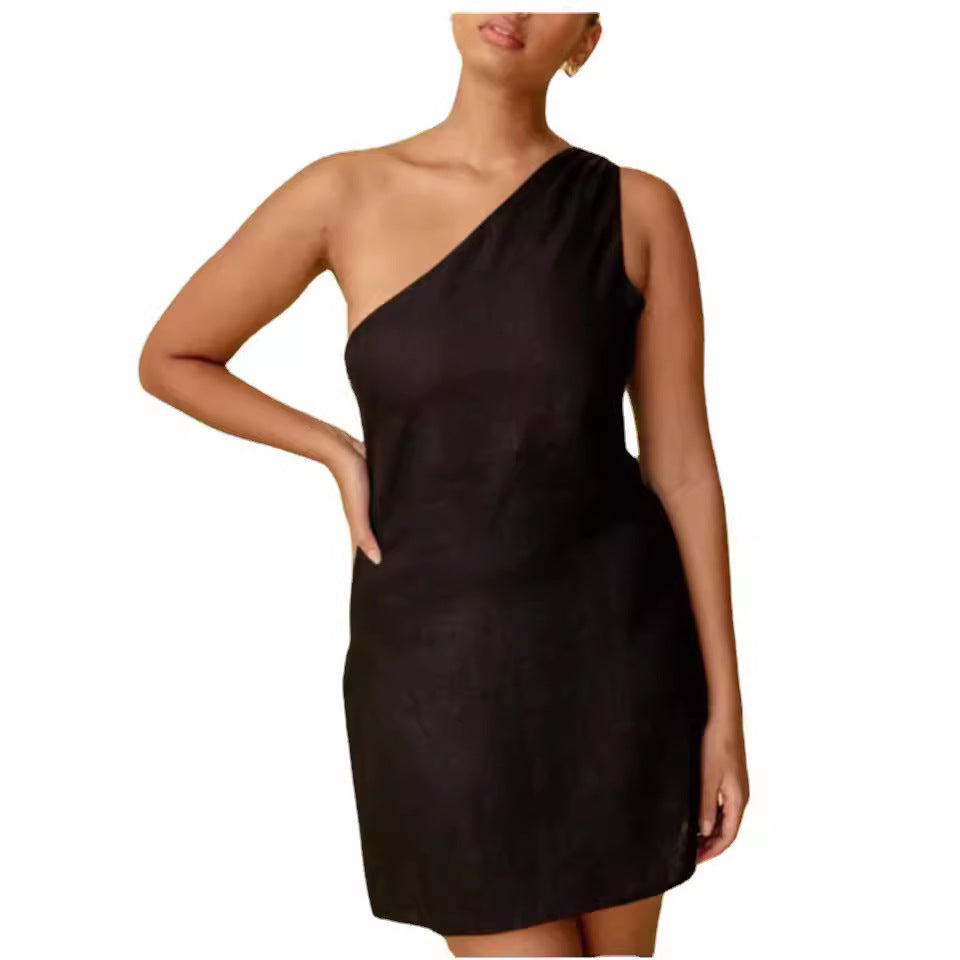 Drune | Einfarbiges Slim Fit One-Shoulder Pendelkleid