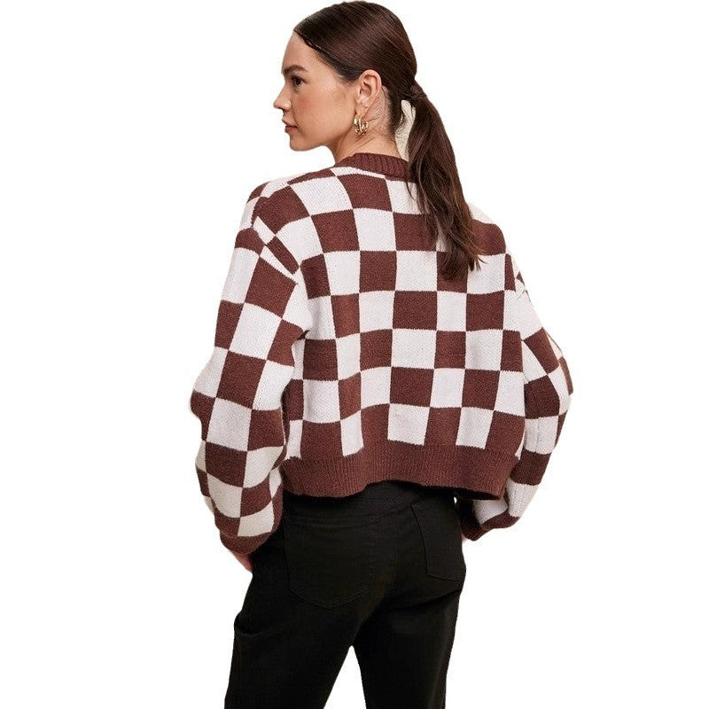 Damen Karierten Strickjacke Drune