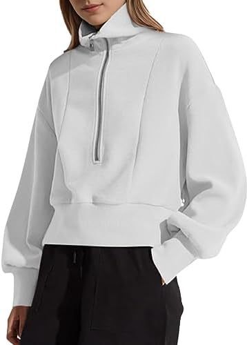Damen sportlicher Zip-Pullover mit hohem Kragen Drune