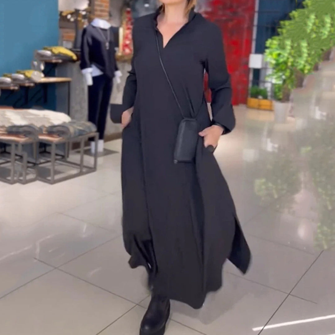 Damen Hemdblusenkleid mit Taschen und Stehkragen Drune