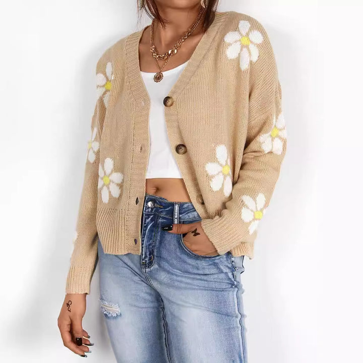 Damen Strickjacke mit floralen Applikationen Drune