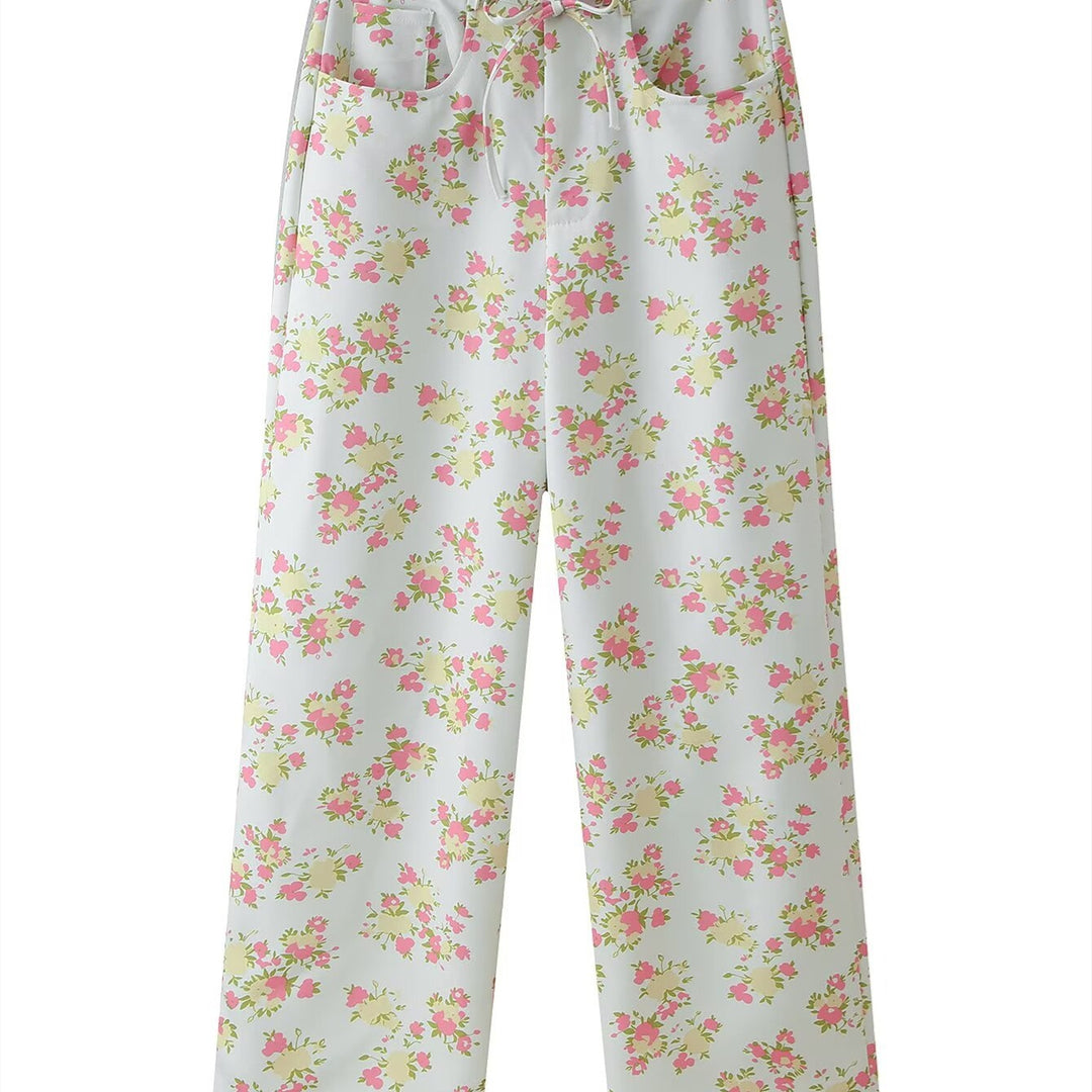 Damen Blumenmuster Crop-Top und Hose Set Drune