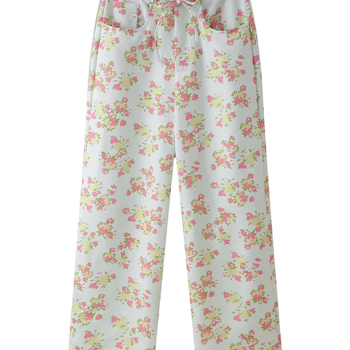 Damen Blumenmuster Crop-Top und Hose Set Drune