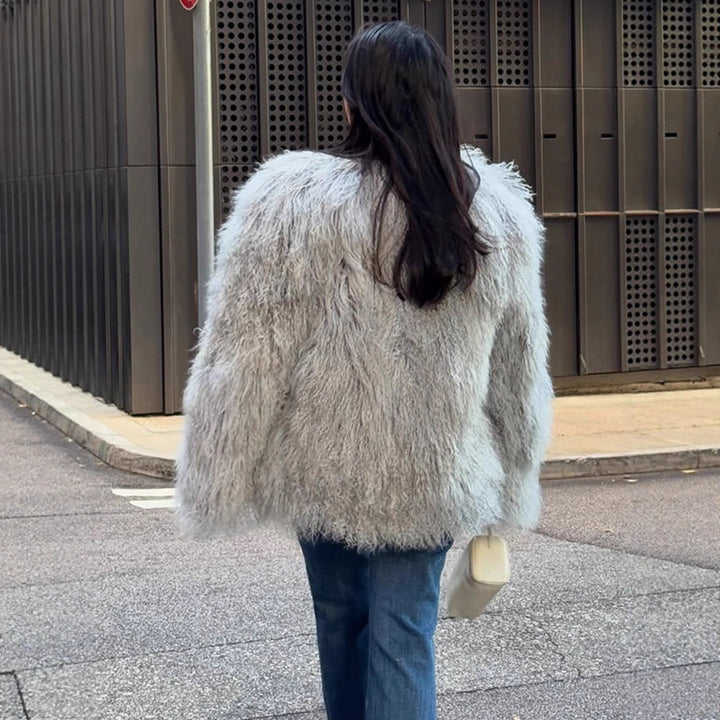 Damen Kunstfelljacke mit voluminösen Ärmeln Drune