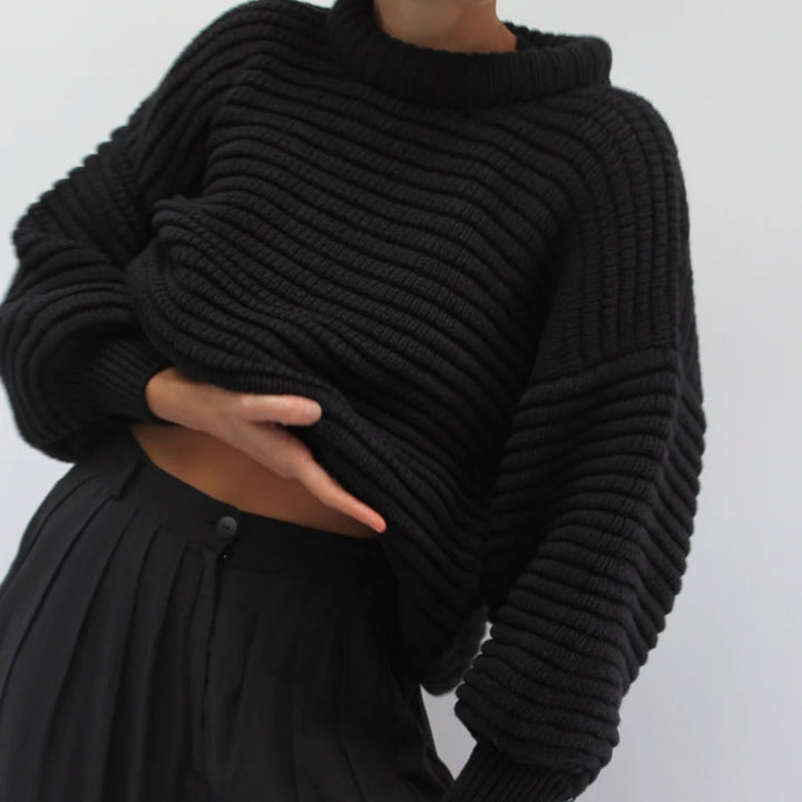 Damen modischer, oversized Pullover mit hohem Kragen Drune