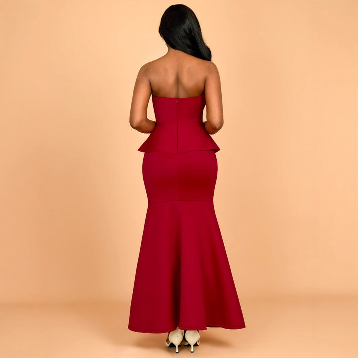 Damen Elegantes Peplum Abendkleid mit herzförmigem Ausschnitt und glitzernden Akzenten Drune