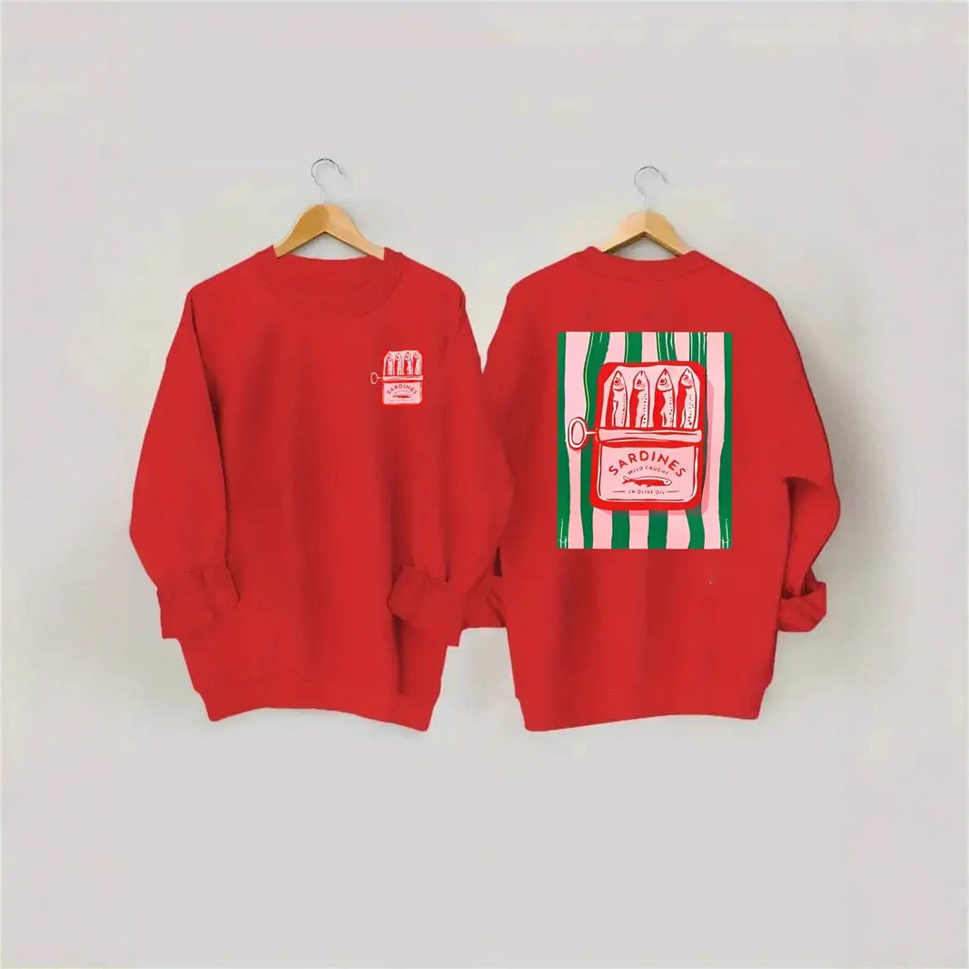 Damen Sweatshirt mit kreativer Sardinen-Grafik und lässigem Schnitt Drune