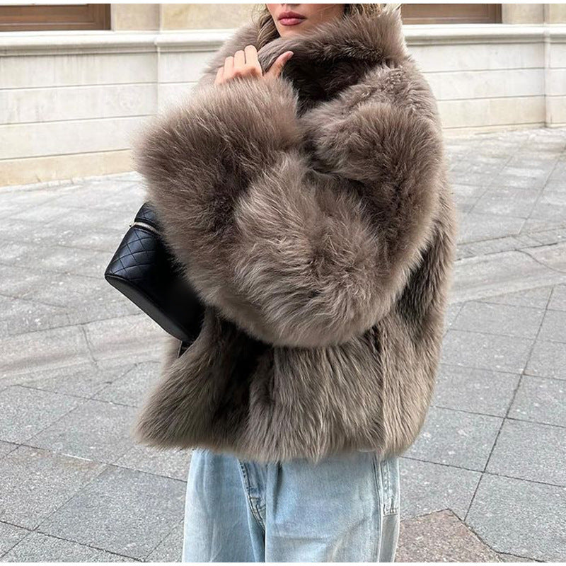 Damen Kuschelige Kunstfelljacke mit voluminösem Kragen Drune