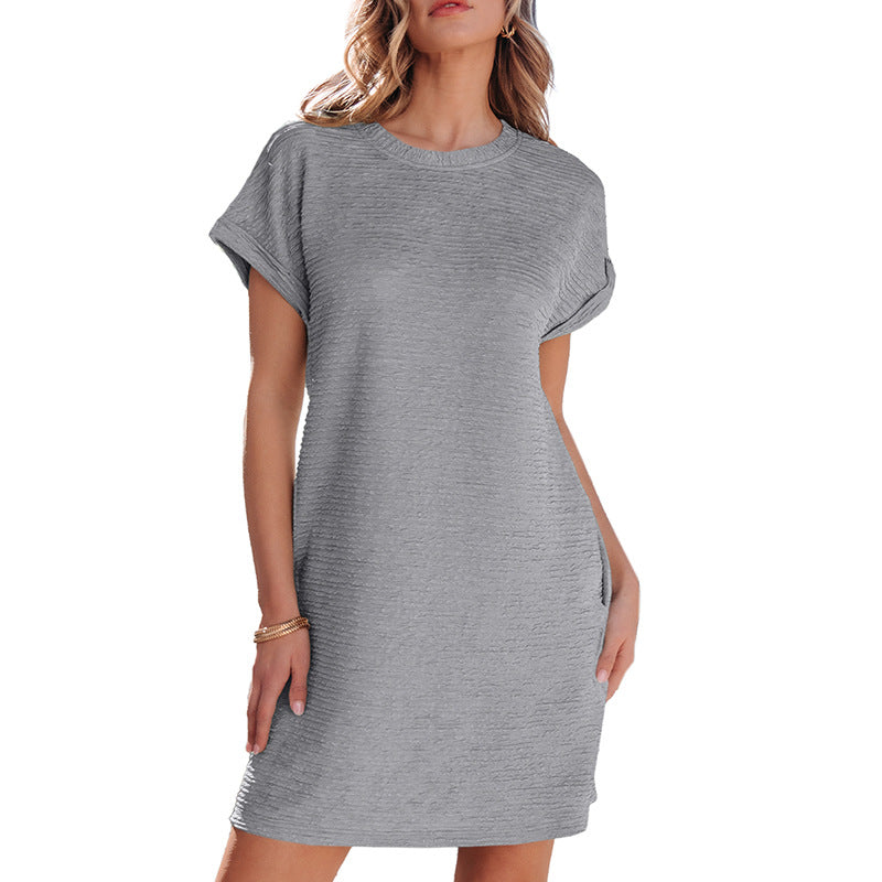 Damen lässiges Freizeitkleid mit strukturiertem Obermaterial und praktischen Taschen Drune