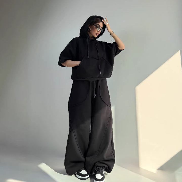 Damen Oversized Kapuzenpullover mit Kängurutasche und elastischen Saum Drune