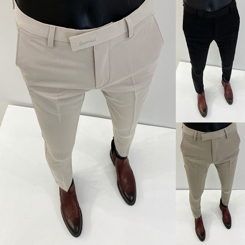 Herren nan schlanke elegante Anzughose mit Stretchbund, Bügelfalte und schmal zulaufendem Bein Drune