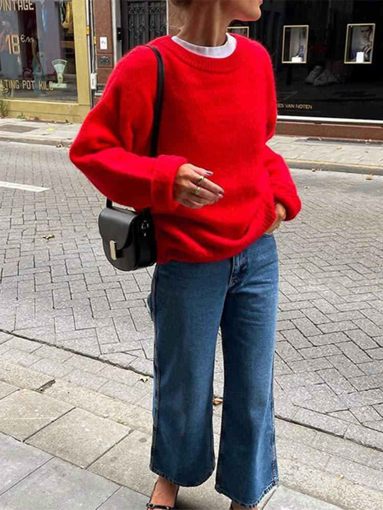 Damen entspannter Strickpullover mit lässigem Schnitt und weichen Materialien Drune