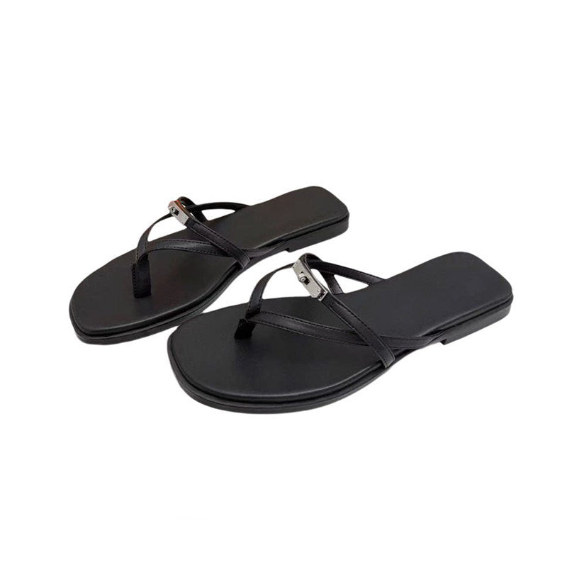 Damen Elegante Zehentrenner-Sandalen mit verstellbarem Riemendesign und feinen Metallic-Details Drune