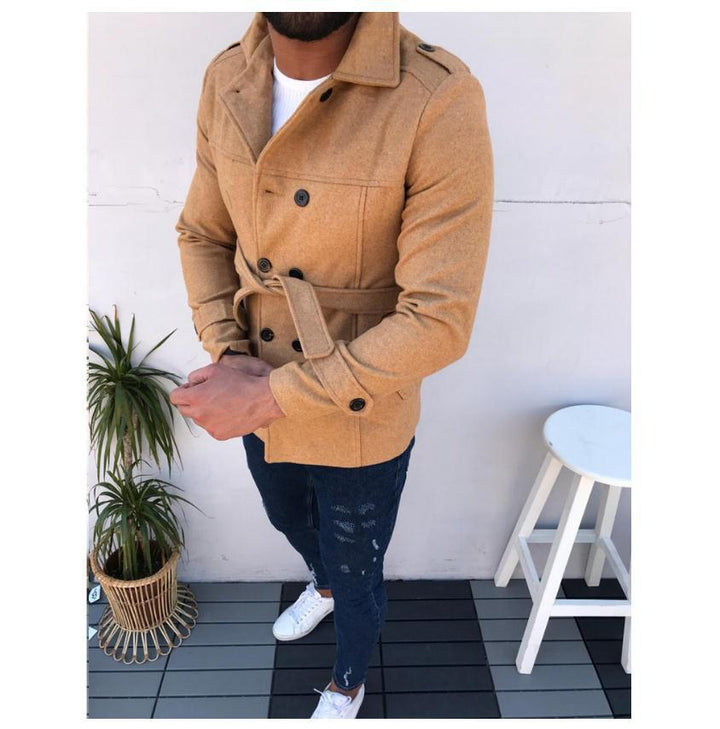 Herren modischer Trenchcoat mit doppelter Knopfreihe und taillierbarem Gürtel Drune