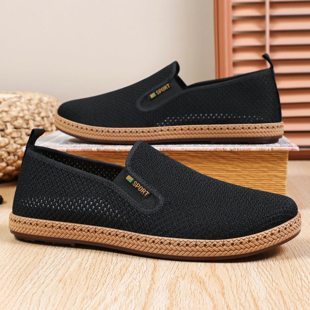 Herren nan atmungsaktiver Strick-Slip-On Loafer mit elastischem Einstieg, geflochtener Dekor-Sohle und gepolstertem Komfortfußbett Drune