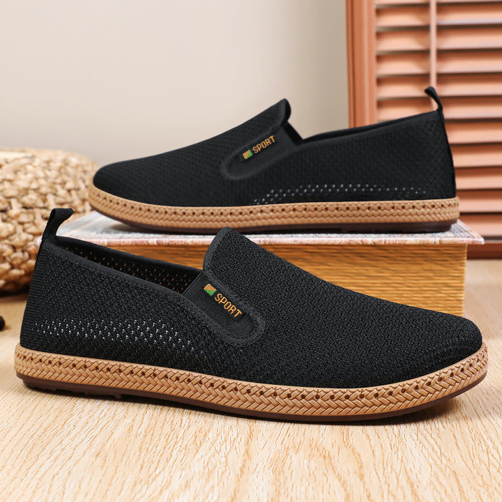 Herren nan atmungsaktiver Strick-Slip-On Loafer mit elastischem Einstieg, geflochtener Dekor-Sohle und gepolstertem Komfortfußbett Drune